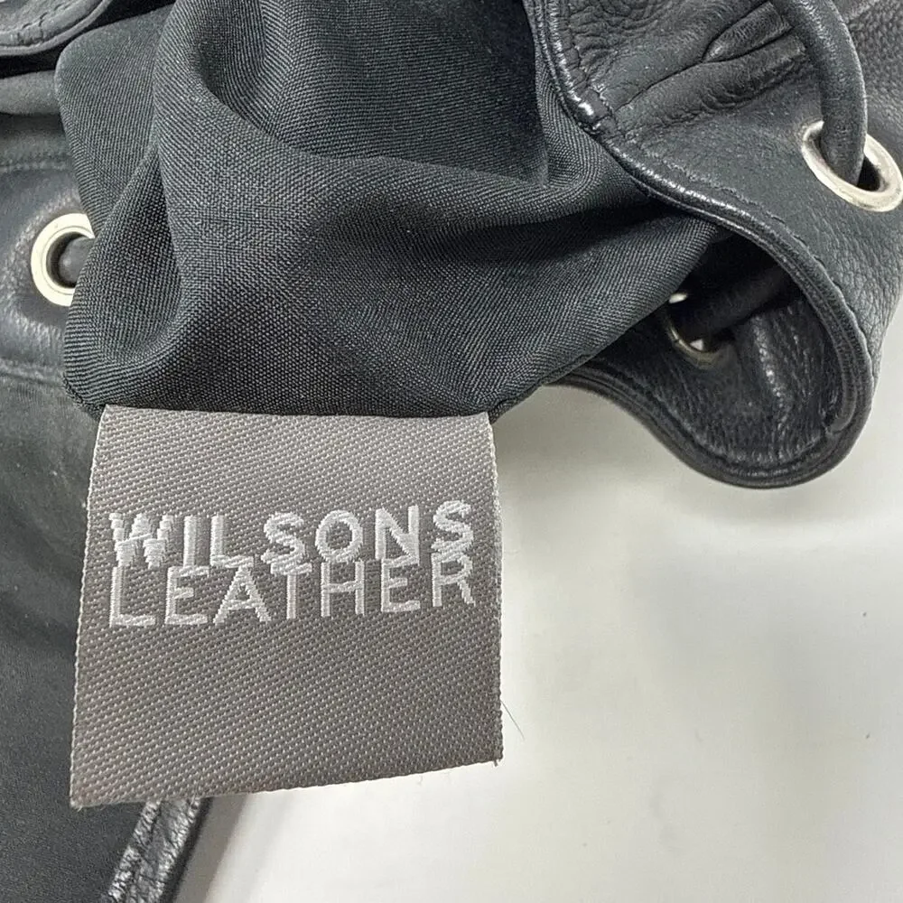 Vintage Wilson Black Leather Drawstring Backpack